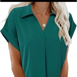 Green Solid V-Neck Casual Blouse – Size 4 Temu - Short Sleeve - Brand New